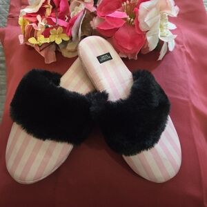 Pink and White striped slippers